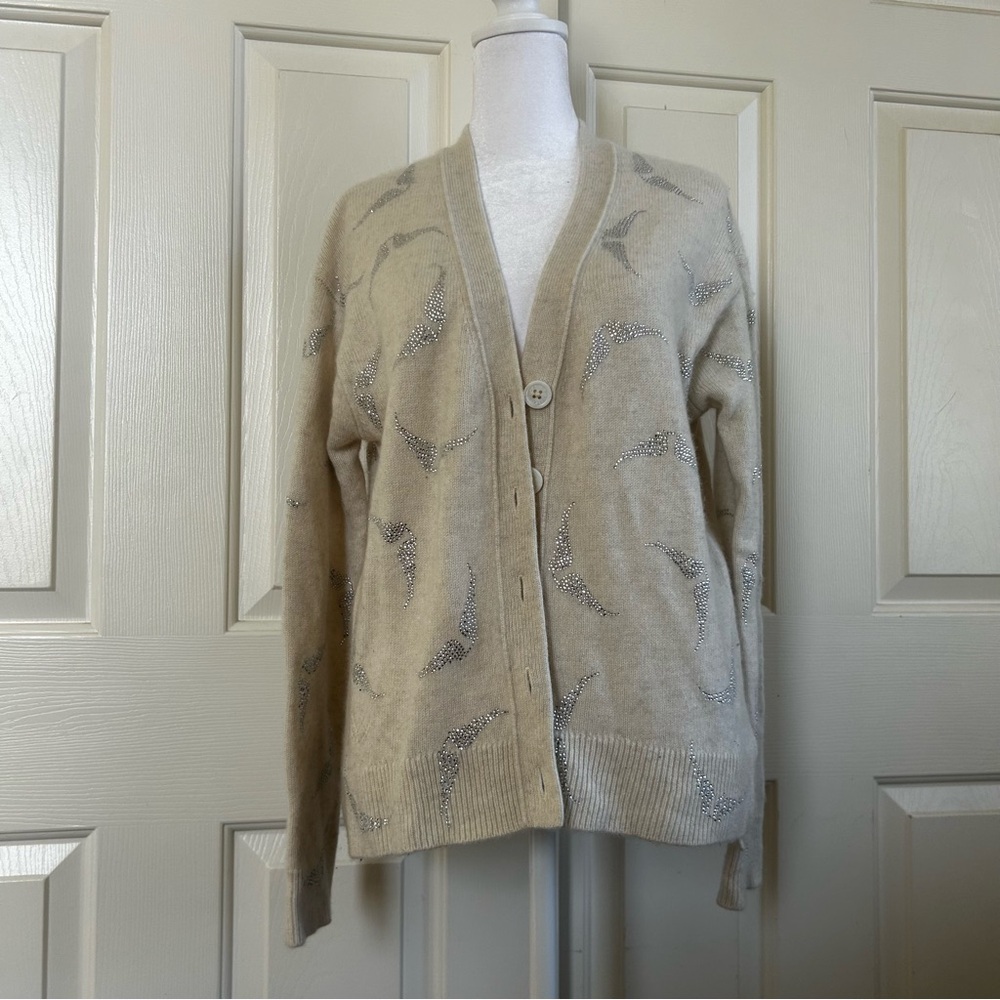 Zadig & Voltaire Mirka Wings Embellished Cashmere Cardigan - Cream Color sz XS